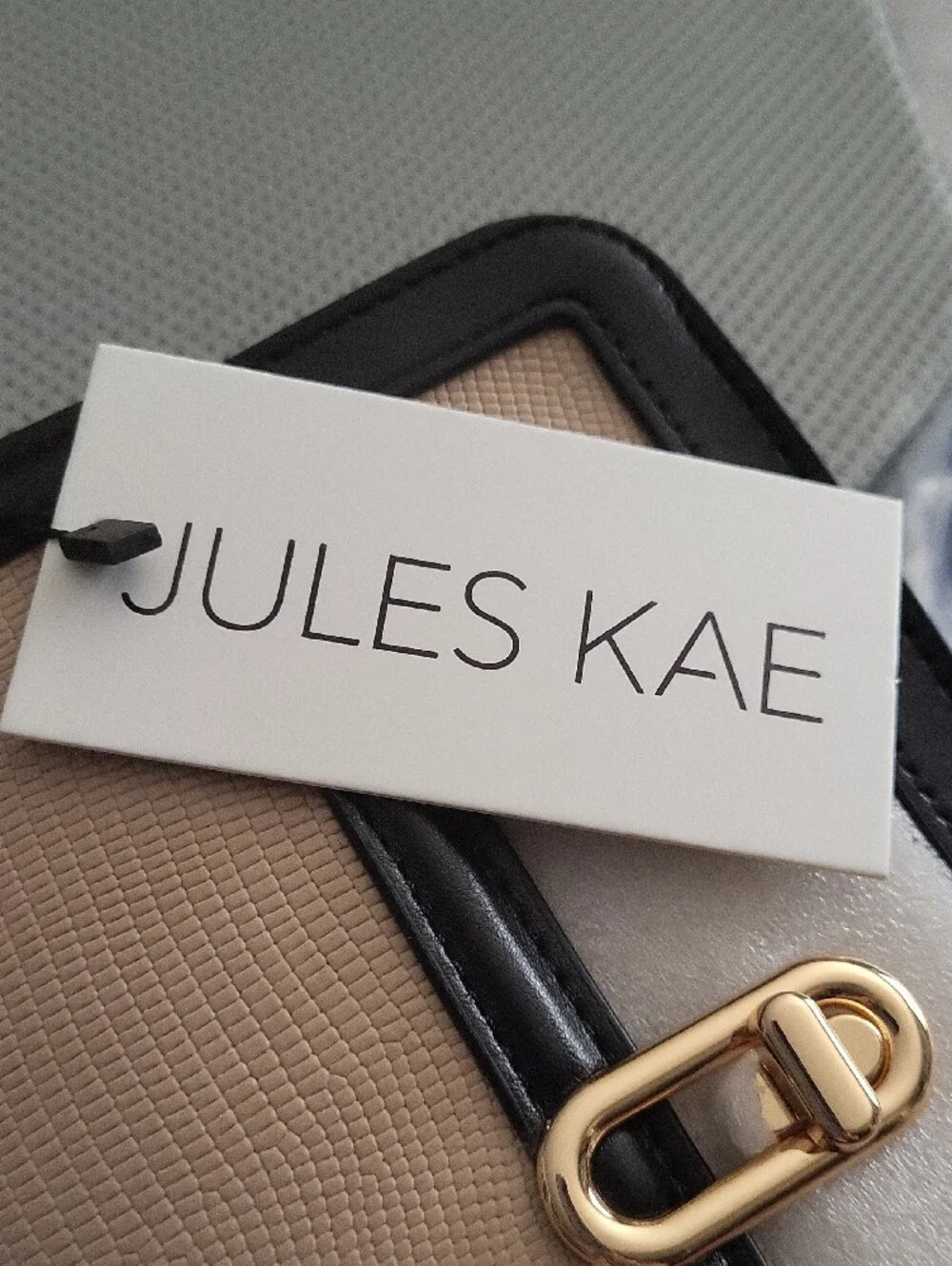 Jules Kae Two-Tone Beige Crossbody Bag with Black Trim 9